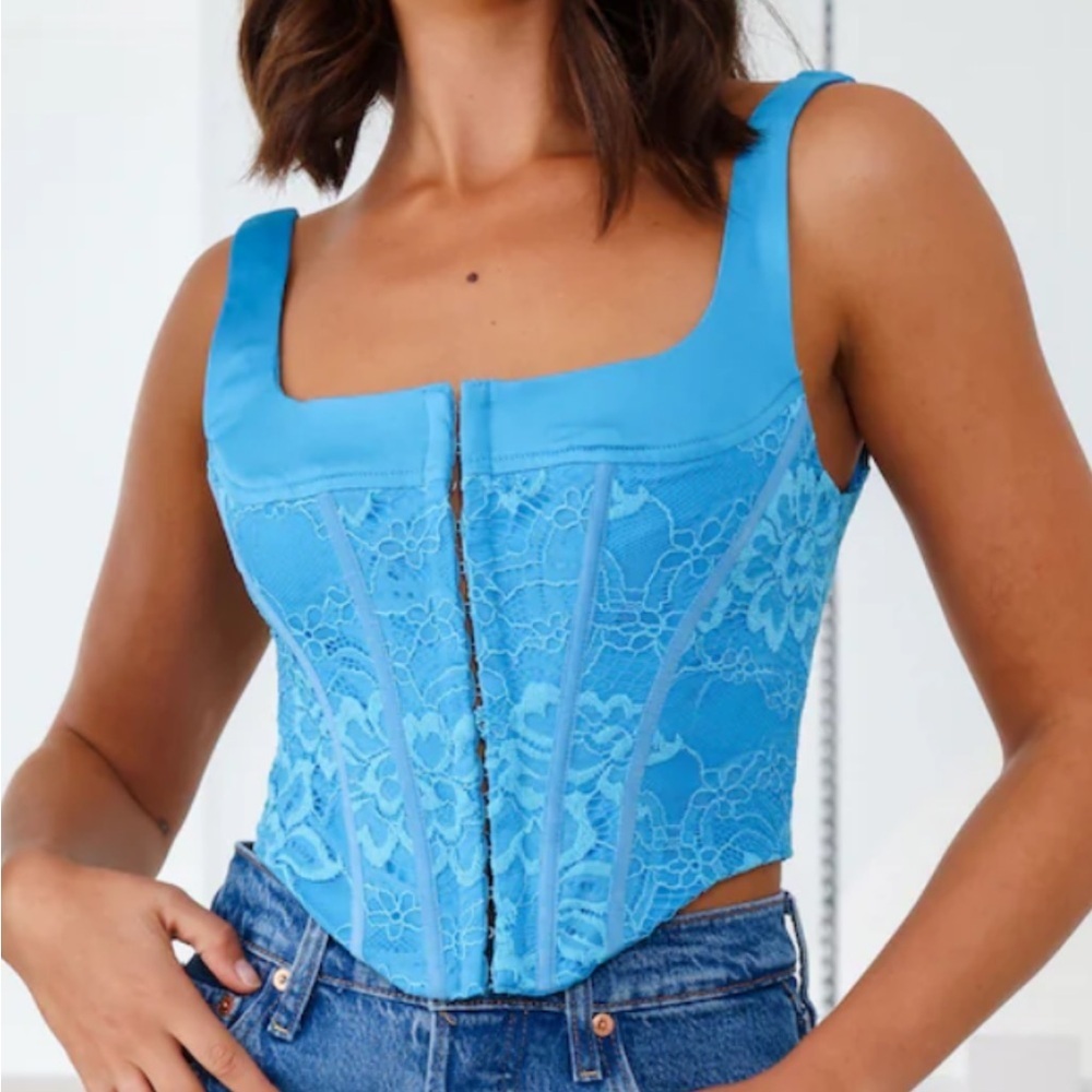 NWT! Princess Polly Blue Cadell Lace Corset Top 10 Festival Y2K